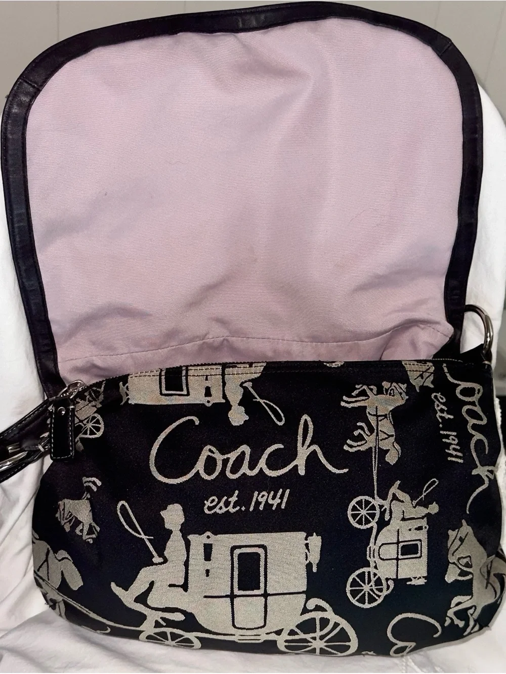 Coach F14888 Horse & Carriage Jacquard Hobo Shoulder Bag Hangtag EUC